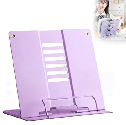 Hsyadazi Buchständer, Faltbarer Metall-Leseständer - Verstellbarer Buchhalter Für Kochbücher, Noten & Tablets - Stabiler Stahlrahmen für Küche/Büro/Schule (Lila)