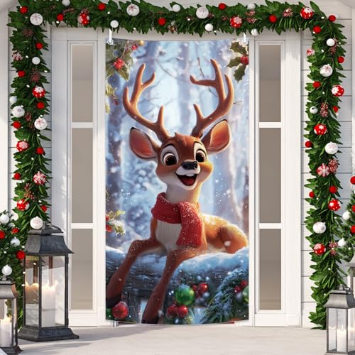 MEHOFOND 0,9 x 1,8 m - Funda decorativa para puerta de Navidad para colgar en interiores y exteriores
