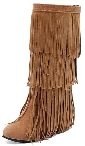 Bviennic Donna Stivali Alti Mid Zeppa Moda Punta Rotonda Senza Chiusura Festa 2405 Giallo-Dr Numero 41 EU/43Cn