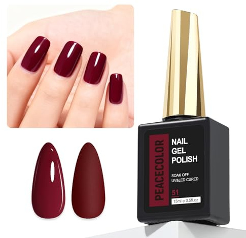 PEACECOLOR U V Nagellack Rot 15ml Dunkelrot Gel Nagellack für Herbst Winter Semi Permanentes Klassische Farbe U V-Härtbarer für Profi-Nageldesigner und Heimliebhaber