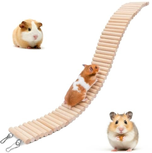 MDPUTY Hamster Brücke, 60 x 8 cm Biegbare Hamster Holzzaun Holzbrücke für Kleintiere Holz Hängebrücke für Meerschweinchen Mäuse Gerbils Papageien Chinchilla und Andere Kleine Tiere Käfigzubehör