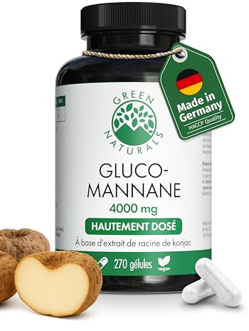 Green Naturals Glucomannane 4 000 mg par jour – Konjac – 270 gélules | Extrait de konjac · Vegan · Sans additifs · Cure de 45 jours