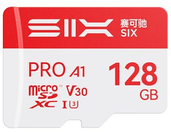 SIX 128GB Micro SD Card - Up to 100MB/s microSDXC Memory Card with Adapter, A1 U3 V30 Endurance Flash Microsd for Camera 4K UHD Video, Dash Cam, Android Accessories