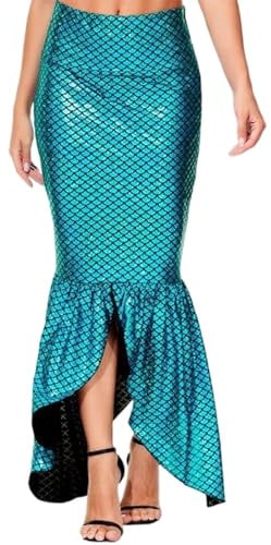 Damen Meerjungfrauen Rock Glitzer Pailletten WickelrockTüllrock Fischschwanz Lustige Maxirock für Karneval Kostüm Abendkleid Prinzessin Cosplay Party Halloween