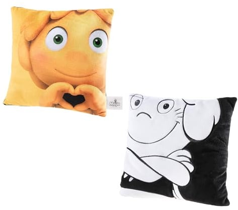 Heunec Biene Maja Kissen, 30 cm, Gelb/Schwarz-Weiß | 100% Recyceltes Polyester, GRS