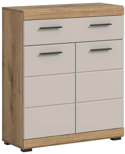 furnling Standschrank Scott, Matte Kaschmir Front, 1 Schublade, 2 Türen, 2 Fächer, Badschrank mit verstellbarem Einlegeboden, Breite 74 cm, Korpus Evoak Oak