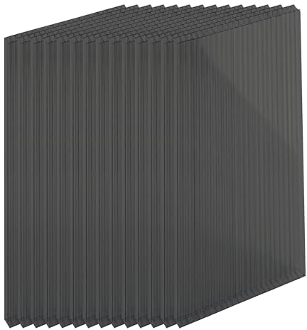 Relaxdays Doppelstegplatten 14er Set, Hohlkammerplatten 4mm, für Gewächshaus, HB: 121x60,5 cm, Polycarbonat, anthrazit