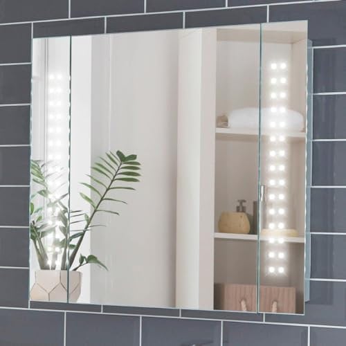 Illuminated Bathroom Mirror Cabinet with Rocker Switch 650x600mm IP44 Rated - Rowan Battery Operated Bathroom Mirror with LED Lights, Medicine Cabinets with Mirrors, Lighted Medicine Cabinets