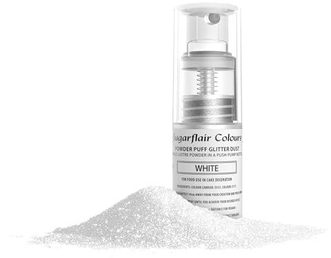 Sugarflair White Edible Glitter Dust Spray (Non-Aerosol) - Add a Shimmering Lustre Sparkle to Cakes, Cupcakes, Chocolate, Baking, Desserts, Ice Cream, Drinks, Cocktails and more - 10g