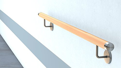 Buche Holz Handlauf V2A Fertighandlauf Gel„nder Treppe Griff 42,4x2 mit Abdeckrosette (1,2 m - einteilig)