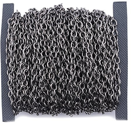 32.8ft Length Cable Link Chain Iron Twisted Cross Chains for Necklace Bracelet Jewelry Accessories DIY Making Chain - Small 3x4mm (Black)