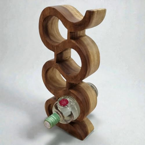 Kinaree Suar Holz Weinregal Natur – Handgefertigtes Massivholz Weinregal für 6 Flaschen – Geschliffen & gewachst – Design Weinflaschenhalter im Schlangenform Look – Unikat aus Thailand