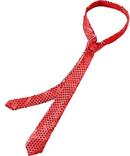 dressforfun 901021 Pailletten Krawatte für Damen und Herren, Glitzer Schlips in Einheitsgröße, schmale Krawatte für Party Kostüm Fasching Karneval - diverse Farben - (Rot | Nr. 303684)