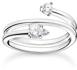 THOMAS SABO Ring in Silber, Spiralförmig mit Zirkonia Steinen im Claw und French Setting an den Enden, 925 Sterlingsilber, Ringgröße 56, TR2357-051-14-56