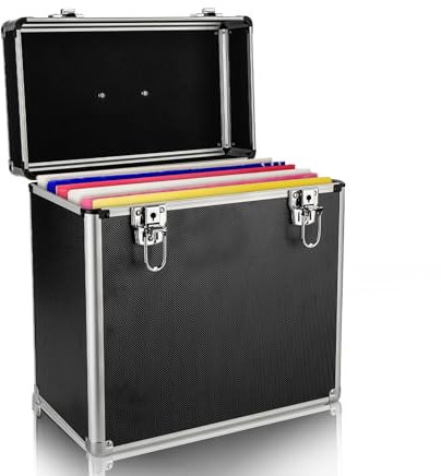 Shoze Vinyl Record Storage 12 LP Case Album Collection DJ Carry Storage Cases Lockable Box LP Case Vinyl Record Storage Carry Box Holds up to 50pcs Albums Record Collection Chest (Black)