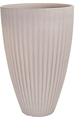 URBNLIVING Single Round Ribbed Indoor Outdoor Tall Plastic Flower Plant Pot Planters (Taupe, Large)