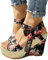 Tomwell Chaussure Mode Sandale Femme Sandales à Compensées Plates Plateforme en Cuir Synthétique Sandales à Bout Ouvert Confortable Cales De Paille Casual Eté Rome Sandales Z Noir 38 EU