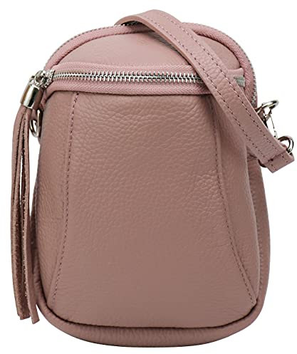SH Leder Damen Handytasche Umhängetasche Geldbörse Multifunktion Beutel Schultertasche aus Echtleder Verstellbar Schultergurt Handy bis 6.9 Zoll 14x19.5cm Emma G328 (Nude)
