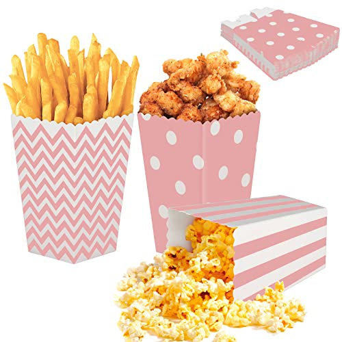 24 Stücke Popcorn Boxes, Popcorntüten Rosa, Candy Tüten Partytüten Set 3 verschiedenen Designs Popcornschachteln Candybar Tüten für Partys,Familienfeier,Kino,Kindergeburtstag