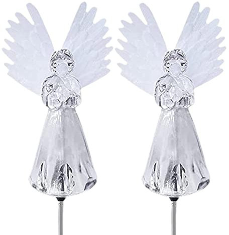 Solarlampen für Außen Garten, 2 Stücke Wasserdicht Solar Engel Lichter Solarleuchte für Friedhof, Bürgersteig, Hof, Rasen, Trauer | mit Farbwechsel LED