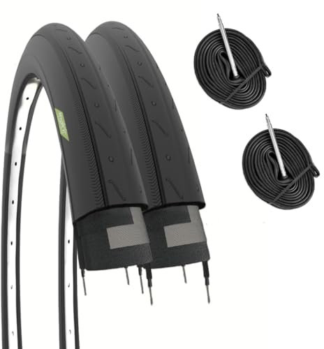 2 cubiertas de 700 x 23 C (23 – 622) + cámaras neumáticas plegables para bicicletas de carreras, carretera y carreras (cámara de válvula de 48 mm, válvula presta francesa)