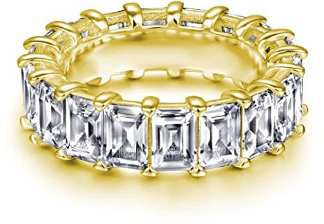 18K Funkelnder Baguette Ring aus 925 Sterling Silber für Frauen Stapelringe - Damen Ringe Eternity Ewigkeit Schmuck in Juwelierqualität mit verzierten Kristallen (50, Gold)