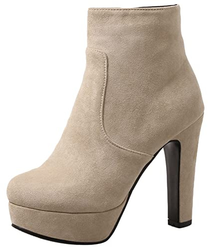 Lroey Reoly Stivaletti da Donna con Tacco a Blocco, Stivali da Vestito Tacco Alto Punta Rotonda Polacchine Plateau Zip, Numero 33-43