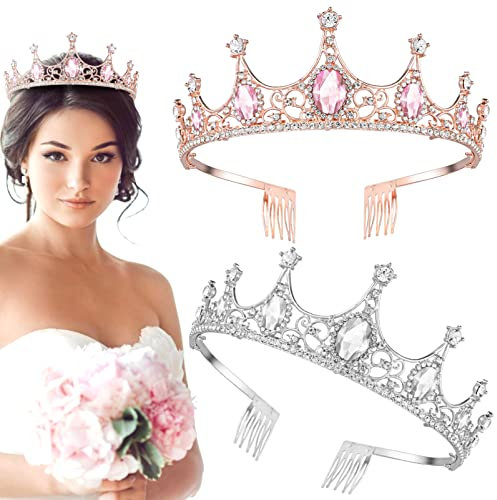 Beaupretty 2Pcs Strass Kristallkronen mit Kamm Tiara Krone Stirnband Strass Krone Brautdiademe Kostüm Erwachsene