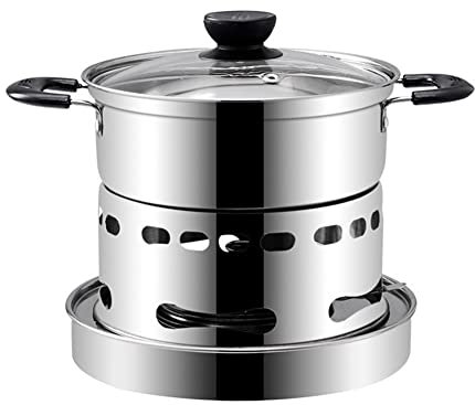 Stainless Steel Round Chafing Dish Glass LID Food Warmer Catering Indoors Camping Stove for SPIRIT Cooker Liquid and Solid Alcohol 20cm Pot Height 10cm