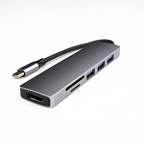 Hub USB C 6-en-1 Adaptateur USB C avec HDMI 4K, 2xUSB 1.0, 1xUSB 3.0, Lecteur Carte SD/TF, Port de Charge USB C 100W, Compatible PC, Mac, iPad Pro, Smartphone, Tablette, Clavier, Souris - PASSIONTECH