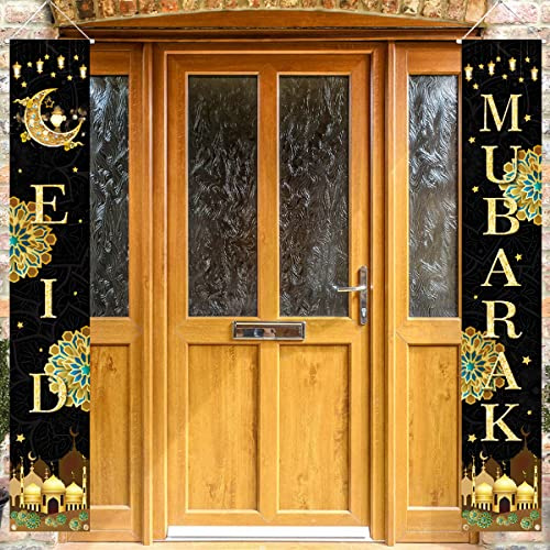 Eid Mubarak Porch Decorations – Eid Al-Fitr Banner to Hang on Front Door – Muslim Party Decoration Supplies for Indoor/Outdoor