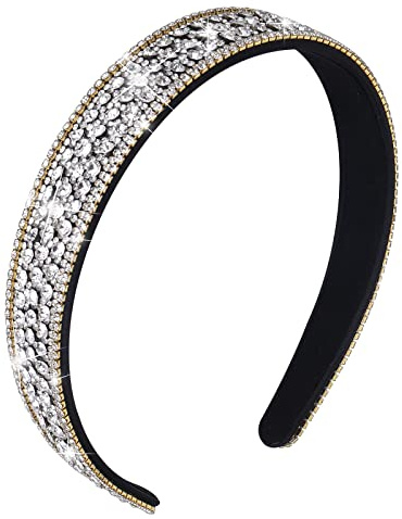 Sibba 1 Bandeau Large avec Strass pour Cheveux Accessoire de Mariage Tendance pour Mariage avec Perles ArgentéEs Scintillantes Faux Diamant Paillettes Scintillantes pour Anniversaire pour Fille Femme