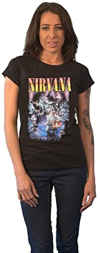 Nirvana T Shirt Unplugged Photo Band Logo Official Womens Boyfriend Fit M Black