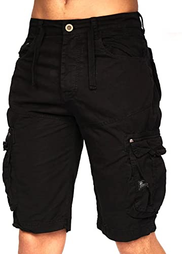 Crosshatch Mens Shorts Cargo Combat Camo Zipper Army Long Military Knee Length Men Zip Up Regular Fit Multi Pockets Cotton Pants Black - ChaseforthMve 38