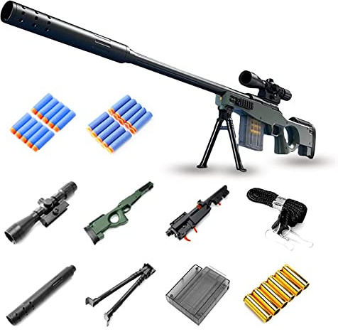 Funthy Rifle de Francotirador de Espuma 98K con Alcance 20 Dardos Oficiales 6 Casquillos de Bala Rifle de Francotirador de Juguete Manual para Mayores de 8 años-AWM