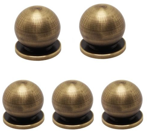 YuGtcen Messing-Schrankknöpfe, 5 Stück, bronzefarbene goldene Knöpfe für Kommode, Mini-runde Knöpfe, Schubladenknöpfe, Möbelbeschläge für Schränke, Küche, Schrank, Schranktür (antikes Messing, 5)