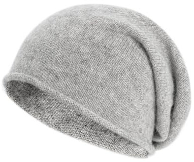 Villand 100% Kaschmir Slouchy Beanie Hut für Frauen, gestrickte Damen weiche warme Kaschmir Totenkopf-Beanies Kappe. (Hellgrau)