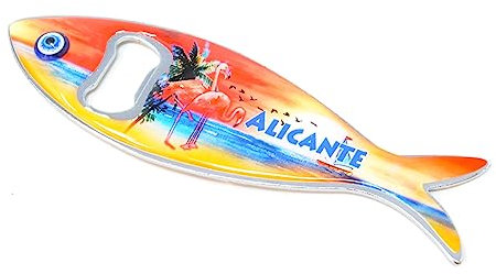 Alicante Fridge Magnet 5.5 Bottle Opener Surfboard Spanish Keepsake Refrigerator Magnet Keepsake in Fish Shape