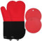 Extra lange Silikon-Ofenhandschuhe, hitzebeständig und Topflappen, rutschfester, strukturierter Griff mit gestepptem Baumwollfutter, perfekt zum Backen, Kochen, Grillen, 1 Paar 38,1 cm (15 Zoll), Rot