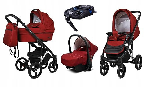 BabyLux® Kinderwagen Set 4 in 1 - UZO - incl. Babywanne, Buggy Sportsitz, Auto-Babyschale, ISOFIX-Basisstation - Autositz - Kinderwagenset - Kombikinderwagen mit Wickeltasche usw.
