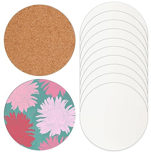 Lot de 20 Dessous de Verre Ronds à Sublimation, 10,2x10,2cm MDF Blanc sous Verre en Panneau Dur sous Verres en Liège de Sublimation pour Bricolage Artisanat Peinture Décoration d'Intérieur