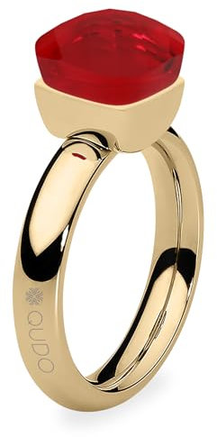 Qudo Firenze - Anello color oro con pietra rossa (rosso), Acciaio inossidabile, Cristallo
