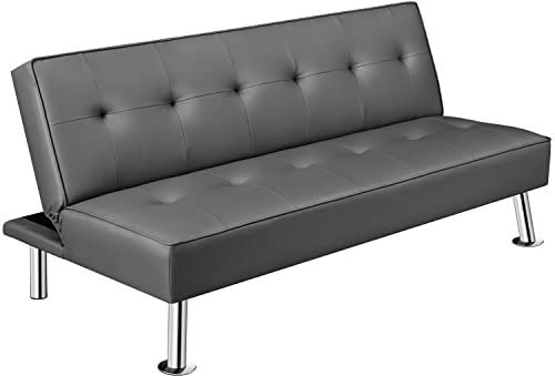 Yaheetech Sofá Cama de 3 Plazas Cama Plegable Tapizada de Piel Sintética Sofá Cama de 166.5 X94 cm Cama Doble Pata Metal Capacidad 350 KG Sofa