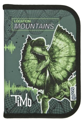 minimutz Federmappe Dinosaurier Jungen - Personalisiert mit Name - Federtasche Dino grün mit Inhalt Stiften - Schüleretui Grundschule Schulanfang Kinder