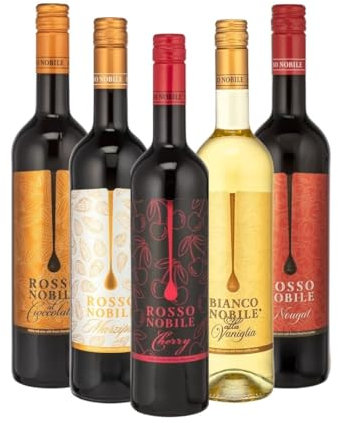Weinpaket „Süße Versuchung“ | 5x Aromatisierte Weine | Rosso Nobile Cioccolata, Vaniglia, Nougat, Cherry & Marzipan | Für Liebhaber süßer Aromen | 5x 750ml