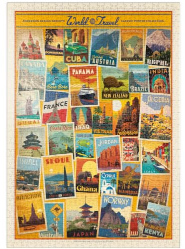 MyPuzzle World Travel: Collage Print, Vintage Poster - Premium 1000 Teile Puzzle - MyPuzzle Sonderkollektion von Anderson Design Group