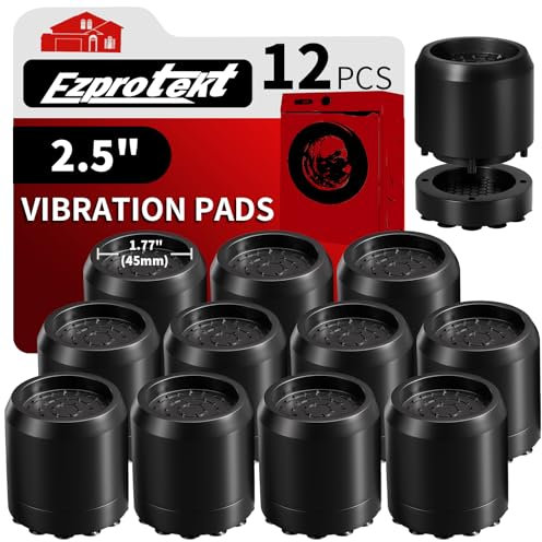 Ezprotekt Coussinets anti-vibrations pour machine à laver avec ventouse puissante, 12*tapis anti-vibration antidérapant, coussinets vibrants en caoutchouc, rehausseurs de meubles de lit de 6,3 cm noir