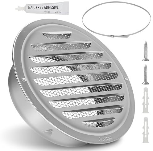 EFUTURETIME Griglia Aerazione 150mm Tonda in Acciaio Inox con Rete Metallica, Bocchetta Aerazione per Cucina, Bagno e Esterno