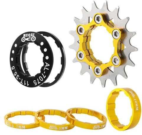 Yundxi Singlespeed Umrüstsatz Fixie-Kassette 12T13T/14T/15T/16T/17T/18T/19T/20T/21T/22T MTB Einzel-Gang Umbausatz (Gold, 15T)