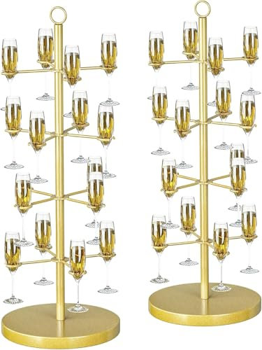 lesolar Lot de 2 présentoirs à cocktails à 4 niveaux et 16 supports pour champagne pour fête de mariage, présentoir à cocktail, convient pour cocktails, champagne, vin
